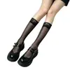 Calcetines de encaje hasta la pantorrilla para mujer estilo japonés, calcetines JK de moda, medias negras finas de verano, calcetines transparentes hasta la pantorrilla