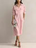 2026 Europeo y Americano transfronterizo Amazon Wish vestido nuevo para mujer de comercio exterior primavera, verano, otoño color liso solapa botón