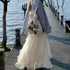 Saia de Renda Branca para Mulheres, Primavera, Outono e Verão, Saia de Gaze de Cintura Alta, Linha A Emagrecedora Solta de Renda Irregular de Fada Longa