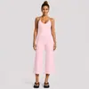 Conjunto de yoga transfronterizo con hermoso top de yoga de espalda cruzada y cuello halter, conjunto de pantalones cropped de pierna ancha de cintura alta de secado rápido para correr y fitness para mujer