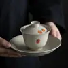 Mi Yan Cuenco Cubierto Pintado a Mano Cerámica Hecha a Mano Hogareño Vintage Tazón de Té Cuenco Cubierto Tres Talentos Juego de Té Kung Fu Individual Hogareño