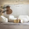 Sofá de beleza curvo de luxo leve nórdico de designer, sofá de recepção de lã de cordeiro minimalista moderno para salão de beleza, hotel, loja de roupas