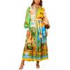 2026 Ropa de Verano Nueva para Mujer Vestido Transfronterizo Europeo y Americano Vestido Cardigan Casual con Mangas de Linterna y Cinturón Estampado