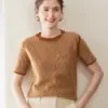 Camiseta Interna Suéter Feminino Jacquard Cashmere Manga Curta Novo Gola Redonda Solto Casual Meia Manga Camisa de Base Tricotada
