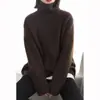 Suéter Gola Alta de Manga Longa em Lã Pura para Mulheres, Novo Suéter Base de Malha Canelada Slim-Fit Outono e Inverno