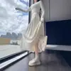 Falda Larga de Punto Midi de Cintura Alta Otoño Invierno para Mujer Blanca de Línea A Plisada con Caída Adelgazante Versátil Elegante
