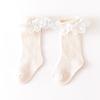 Medias de malla para niños, calcetines de encaje hueco para niñas, calcetines de algodón peinado con anilla móvil de color liso, calcetines de princesa para niños