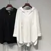 Nova Camiseta com Capuz de Manga Longa para Mulheres Outono/Inverno 2026, Tamanho Plus, Design Irregular, Emagrecedora, Cobre a Barriga, Top Versátil para Estudantes, Estilo Ins