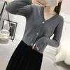 Cárdigan de punto para mujer, suéter corto de primavera y otoño, suelto, adelgazante, con botones, camisa de manga larga para exteriores con aire acondicionado, abrigo de estudiante de estilo coreano
