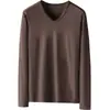 Camiseta Térmica de Manga Larga para Hombre con Cuello en V, Top de Color Sólido para Otoño e Invierno, Capa Base Cálida de Forro Polar por Ambos Lados