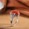 Anillo de Mariposa con Ágata Roja del Sur Estilo Chino, Anillo de Dedo Abierto de Plata Tailandesa Vintage, Anillo para el Dedo Índice