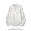2026 Nueva Camiseta Henley Casual Delgada de Manga Larga de Primavera con Textura para Hombre, Manga Larga, Perezosa, Holgada para Hombre