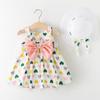 A749 Verano Nuevo Vestido Chaleco para Bebé Niña Vestido de Princesa 1234 Años Pecho Lazo Grande Vestido de Flores con Sombrero