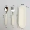 Cuchara Tenedor Infantil de Acero Inoxidable 304 con Mango Corto, Dibujos Animados Nórdicos Creativos, Juego de Cubiertos Portátil para Bebé