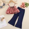 Traje de niña tirantes pantalones acampanados conjunto de 2 piezas traje a cuadros para niñas estilo INS ropa infantil LT22164