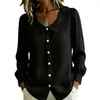 Camisa de lino para mujer, diseño cruzado europeo y americano 2026, nicho, para el trabajo, manga larga, holgada, cuello en V, para todas las estaciones