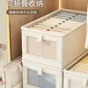 Caja de Almacenamiento Visible de Algodón y Lino Estilo Japonés, Caja Plegable Tipo Cajón para Ropa y Pantalones del Hogar Venta al por Mayor