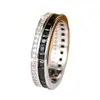 Anillo Bicolor Negro y Blanco con Circonita de Diamante Completo, Estilo Europeo y Americano Fila Simple de Diamantes, Anillo Unisex