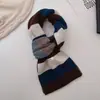 Bufanda de Lujo Ligero Inspirada en Celebridades, Alta Calidad, Rayas Retro con Bloques de Color para Mujer, 100% Lana Pura, Estilo Academia Británica, Invierno
