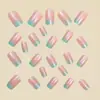 Manicure Europeia Quadrada de Comprimento Médio, Adesivo de Manicure Gradiente Rosa Azul, Unhas Postiças Brilhantes, Beleza Removível
