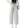 Pantalones casuales de pierna ancha, holgados, cropped, de corte slim, versátiles, a la moda y con caída, hechos a medida para mujer, para principios de otoño, para figuras petite.