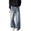 Jeans retro estilo Hong Kong japonês masculino solto perna reta perna larga calça pai tendência ins calça comprida high street