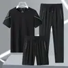 Traje Deportivo Casual de Tres Piezas para Hombre de Seda de Hielo Transpirable para Verano Conjunto de Moda de Alta Calidad de Secado Rápido Casual de Seda de Hielo de Manga Corta