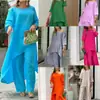 Conjunto de dos piezas de traje irregular de manga larga, pantalones anchos y talla grande, estilo casual, de algodón y lino, para mujer de Europa y América del 2024
