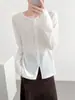 Top de punto de lino de un solo botón para mujer, ligeramente transparente, corte ajustado, Camiseta de seda helada con protección solar, Lino con protección solar