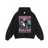 Suéter com capuz de gola pequena lavado com estampa de spray antigo e direto hiphop europeu e americano, estilo hip hop de rua masculino, marca da moda, moletom longo com capuz
