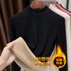 Capa base de cuello alto medio de mezcla de lana para mujer, Ropa térmica de alta tecnología, Estilo grueso de otoño e invierno, Top negro grueso con forro polar