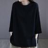 Camiseta de Algodón Puro Manga Tres Cuartos para Mujer con Abertura Morada para Usar Debajo Talla Extra para Mujer Top Casual Retro Literario Moda