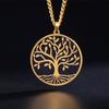 Collar de Moda Estilo Europeo y Americano Transfronterizo Corte Redondo de Marca Árbol Redondo Marcado Colgante de Árbol Grande Acero Inoxidable Collar para Hombre y Mujer