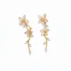 Brincos de Tarraxa com Franja de Flor de Strass Super Brilhantes Moda de Nicho de Alta Qualidade Simples Frescos Doces Versáteis Acessórios de Brinco para Mulheres