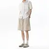 Shorts Casuales de Lino Sintético Color Café con Corte Diagonal para Hombre, Ropa Exterior Ligera y Transpirable de Verano, Pantalones de Cinco Puntos de Algodón y Lino, Pantalones Sueltos de Largo Medio