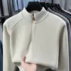Suéter Espeso de Invierno Nuevo Estilo para Hombre con Media Cremallera y Forro de Lana Moda Juvenil Todo en Uno Cálido de Lana Tejido Capa Base
