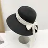 2025 Nuevo Sombrero de Paja de Playa con Cinta de Moño de Encaje Sombrilla de Sol para Viajes de Verano Sombrero de Pescador Sombrero de Paja para Vacaciones