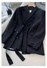 Conjunto de Duas Peças Blazer de Nova Moda Primavera 2026 Calça de Cintura Alta Wide Leg Conjunto de Terno Feminino Novo Primavera e Outono
