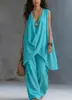2026 Primavera/Verano Transfronterizo Europeo y Americano Amazon Conjunto de Mujer sin Mangas Cuello Alto Color Sólido Elegante Holgado Algodón Lino Estilo Resort