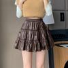 2025 Nuevo Otoño e Invierno Estilo Coreano Dulce Estilo Ballet Falda con Volantes Cintura Alta Línea A Falda de Cuero tipo Pastel