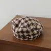 Boina para Niños Otoño Invierno Unisex Retro Lana Cuadros Sombrero de Pintor para Bebé Sombrero de Calabaza Sombrero Octagonal