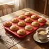 Forma de Silicone para Bolo de Grau Alimentício Transfronteiriça com 12 Cavidades Redondas para Muffins, Resistente a Altas Temperaturas, Fácil de Desenformar, Ferramenta de Assar no Forno