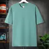 Camiseta de manga corta con hombros caídos de 260 g para hombre y mujer, estilo coreano, color liso, marca de moda, cuello redondo holgado, manga corta, camiseta personalizada de algodón de Xinjiang