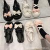 Mocasines negros para mujer, de boca baja, estilo británico, de una sola capa, 2024, nuevos, con suela gruesa y cabeza redonda, con lazo.