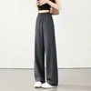 Traje de Seda Hielo Azul Pantalones de Pierna Ancha para Mujer, Estilo Delgado de Verano, Nuevo Modelo 2026, Pantalones Casuales Sueltos Rectos de Cintura Alta que Favorecen la Figura