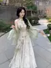 Falda de Talla Grande para Niños Verano Alto Sentido Nuevo Estilo Chino Estilo Nacional Cheongsam Mejorado Cuello Colgante Vestido Elegante Traje de Dos Piezas