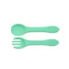 Garfo Colher de Silicone Colorido Infantil Garfo Colher Infantil Colher Garfo de Treinamento Utensílios de Mesa Silicone para Morder Bebê Colher de Silicone para Comer