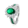 Comércio Exterior Transfronteiriço Clássico Princesa Diana Micro-Incustado Pedra Preciosa Esmeralda Oval Acessório Anel Único de Luxo Leve para Noite