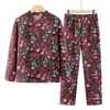 Conjunto de Cardigan de Roupa Íntima Térmica para Mulheres de Meia-Idade e Idosas, Camada Base para Mãe com Lã, Roupas e Calças Espessas de Outono à Prova de Frio de Inverno para Avó
