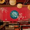 Nuevo estilo chino flor y pájaro Museo del Palacio papel tapiz rojo Corte moda nacional estilo chino Caja de restaurante clásico mural restaurante de hot pot pegatina de pared